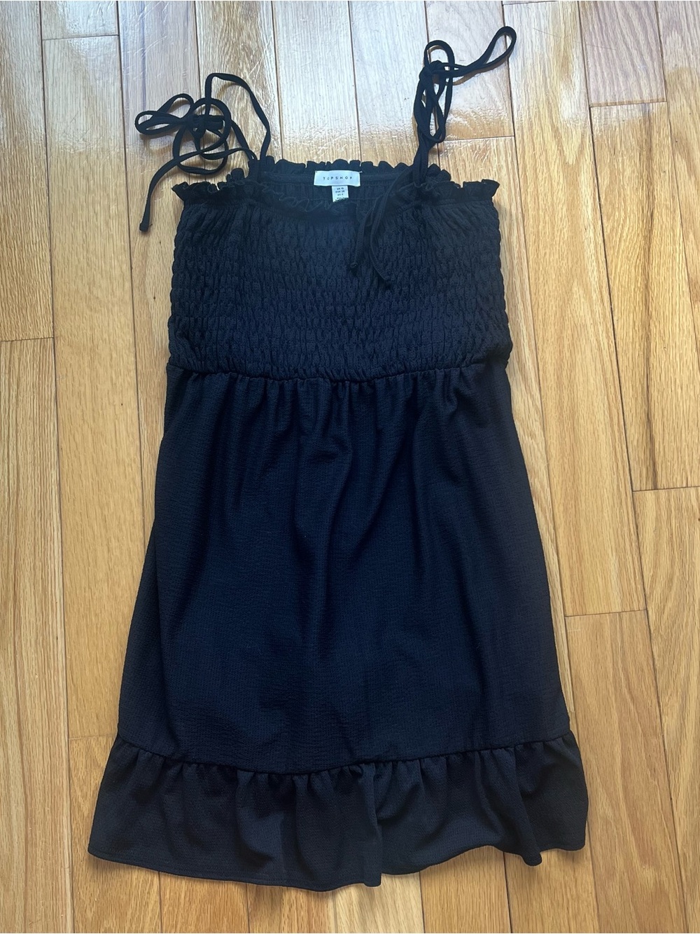 Topshop Smocked Black Sundress with Ruffle Hem